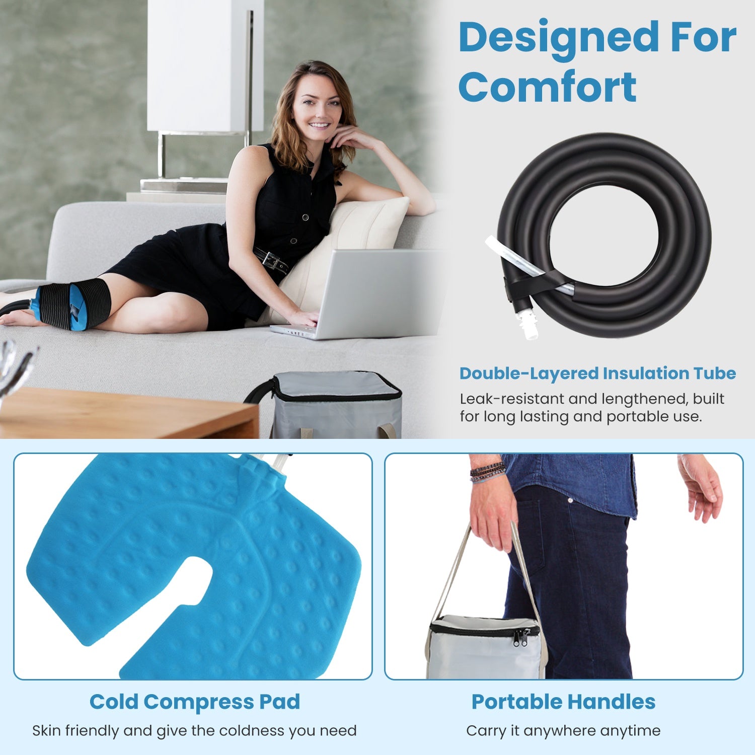 1Set 19QT Portable Cold Therapy Machine Programmable Ice Therapy Machine Cold Rush Therapy Machine System With 3 Flow Levels 10 To 60Mins Timer 3 Elastic Bands For Post Surgery Recovery