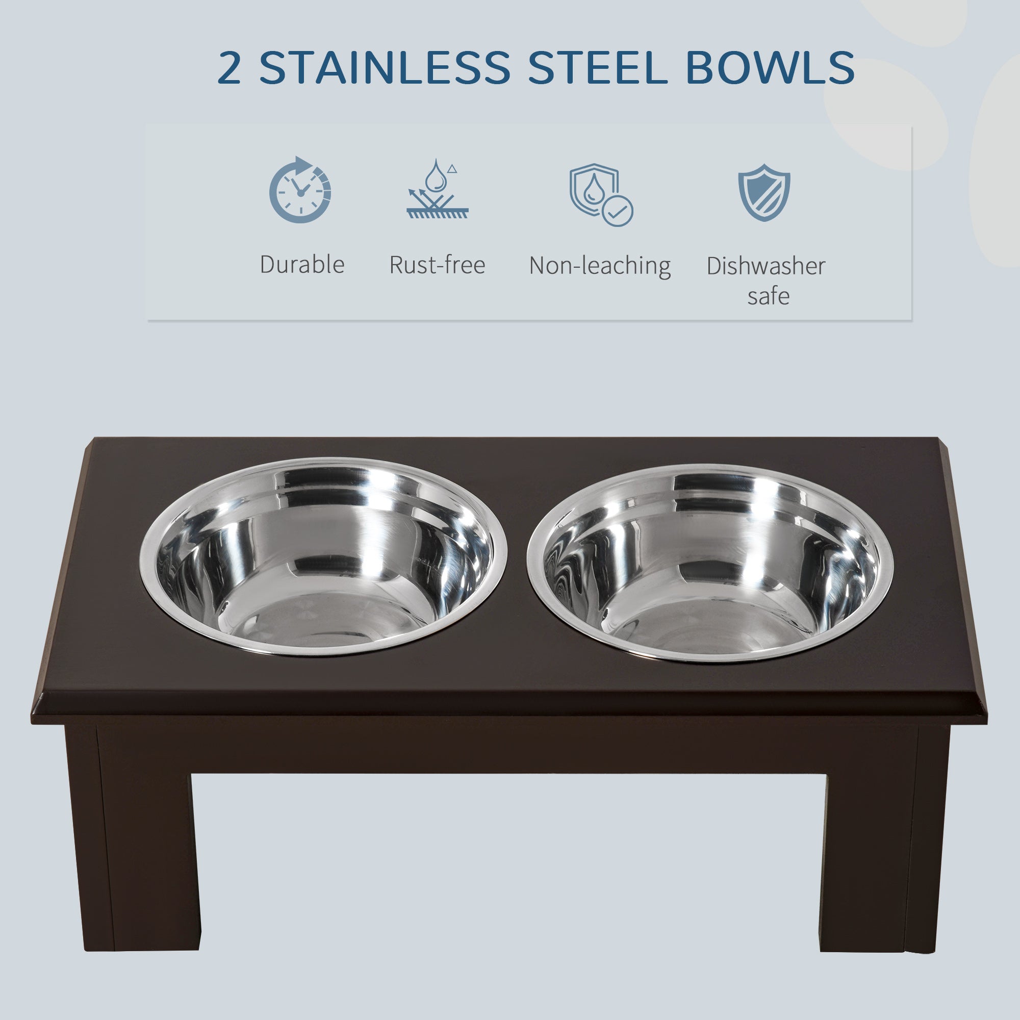 PawHut Raised Dog Feeding Bowls With Stand, Stainless Steel For Medium Dog, 58L X 31W X 25H Cm - Brown
