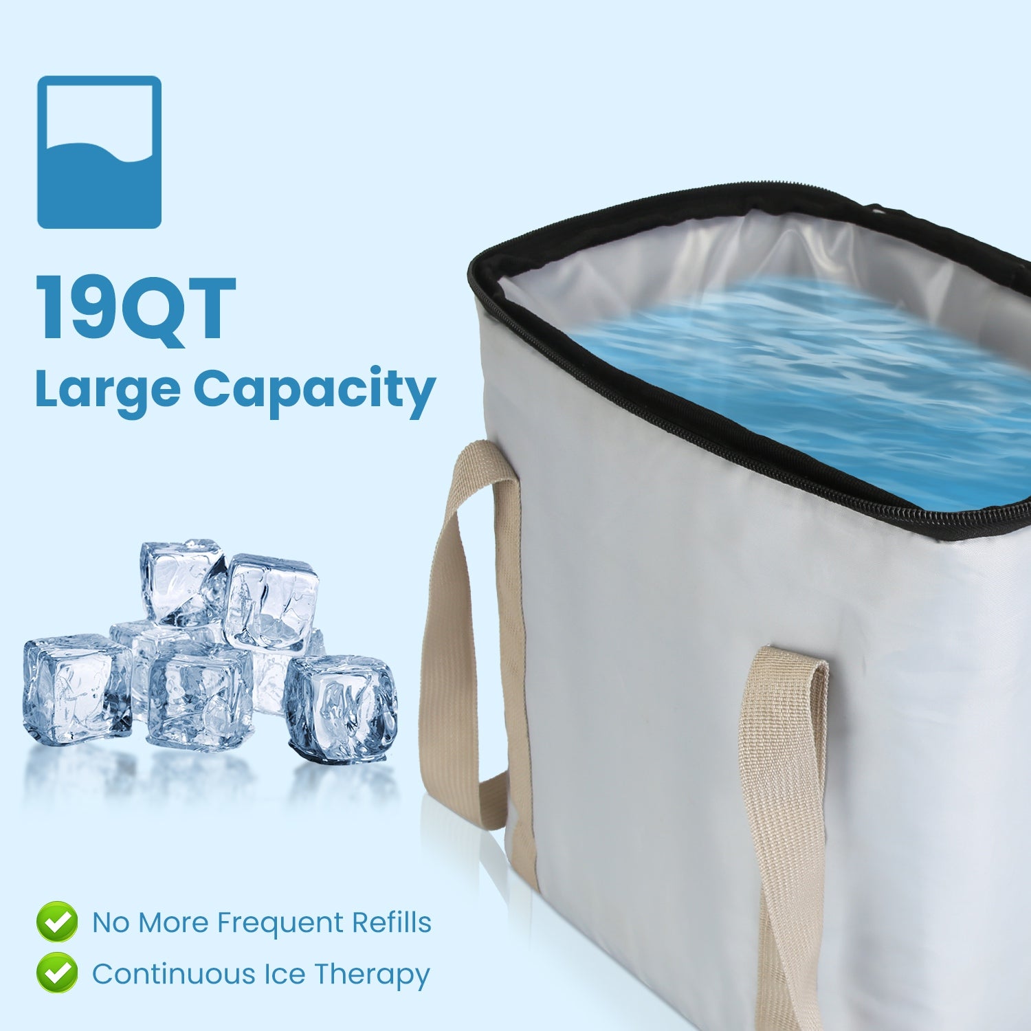1Set 19QT Portable Cold Therapy Machine Programmable Ice Therapy Machine Cold Rush Therapy Machine System With 3 Flow Levels 10 To 60Mins Timer 3 Elastic Bands For Post Surgery Recovery
