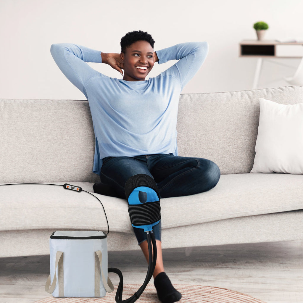 1Set 19QT Portable Cold Therapy Machine Programmable Ice Therapy Machine Cold Rush Therapy Machine System With 3 Flow Levels 10 To 60Mins Timer 3 Elastic Bands For Post Surgery Recovery