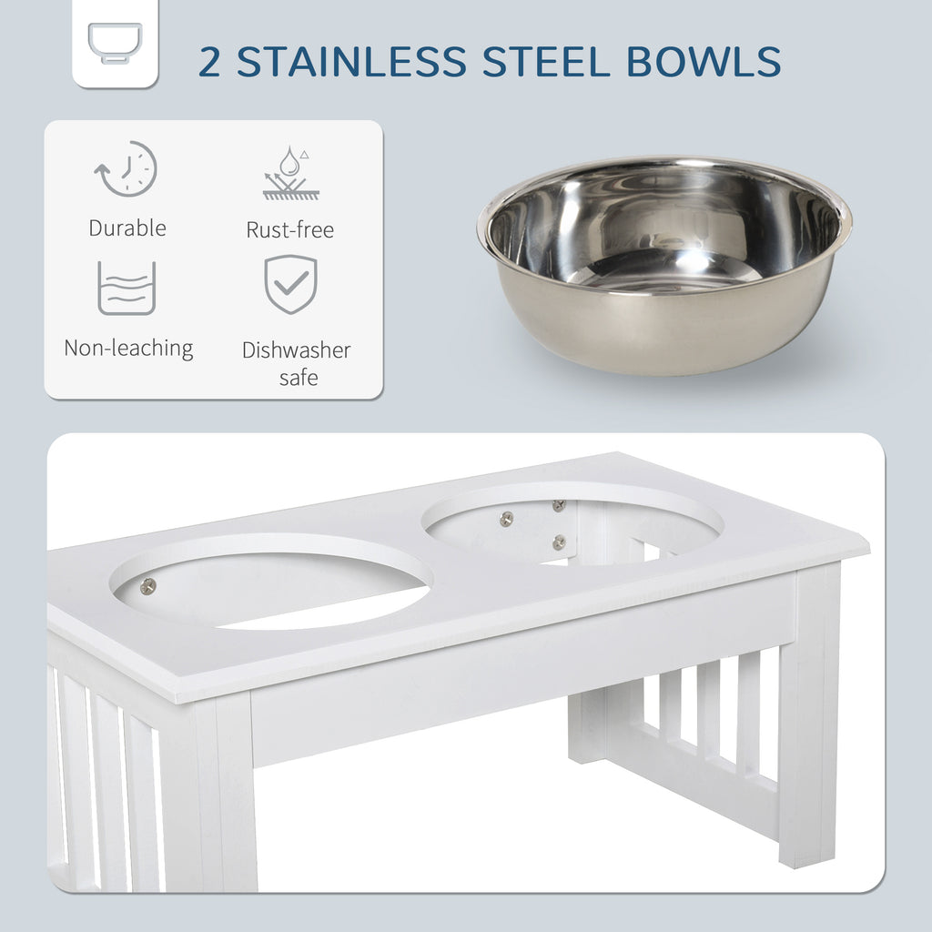 PawHut Raised Dog Feeding Bowls With Stand, Stainless Steel For Extra Small And Small Dog, 44L X 24W X 15H Cm - White