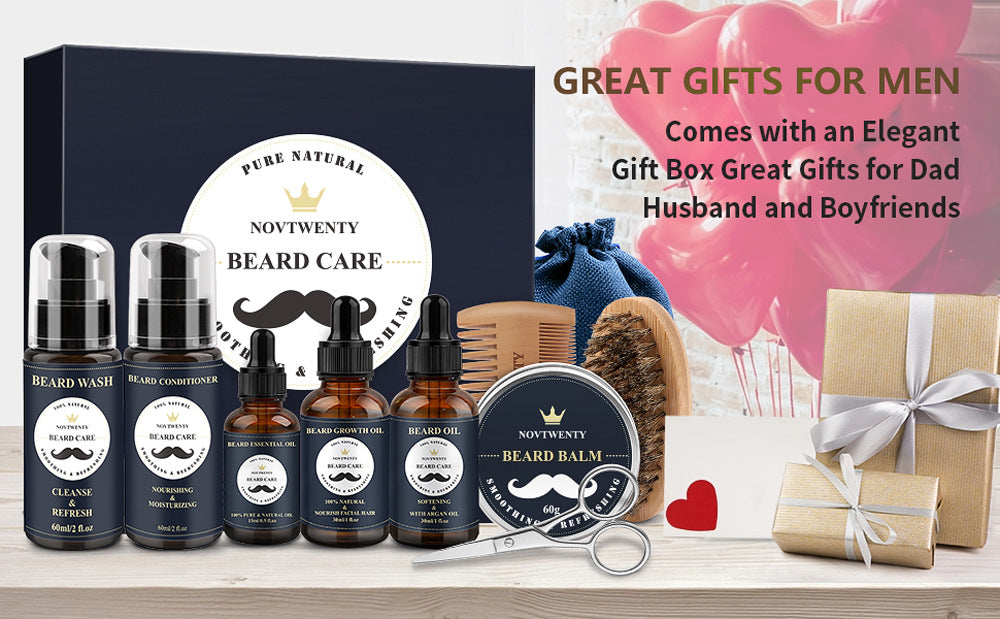 Care Roller Beard Care Balsam Comb Brush Pogonotomy Scissors Set