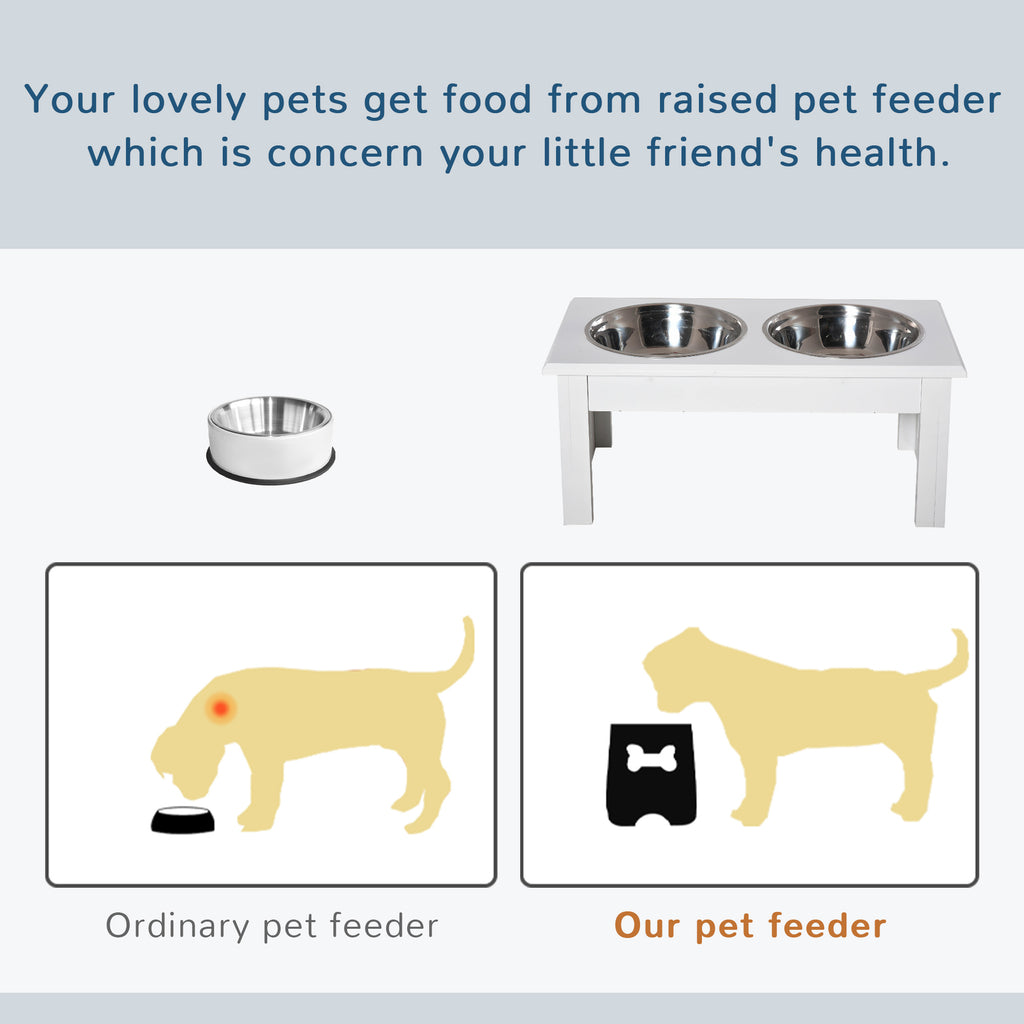 PawHut Raised Dog Feeding Bowls With Stand, Stainless Steel For Extra Small And Small Dog, 44L X 24W X 15H Cm - White