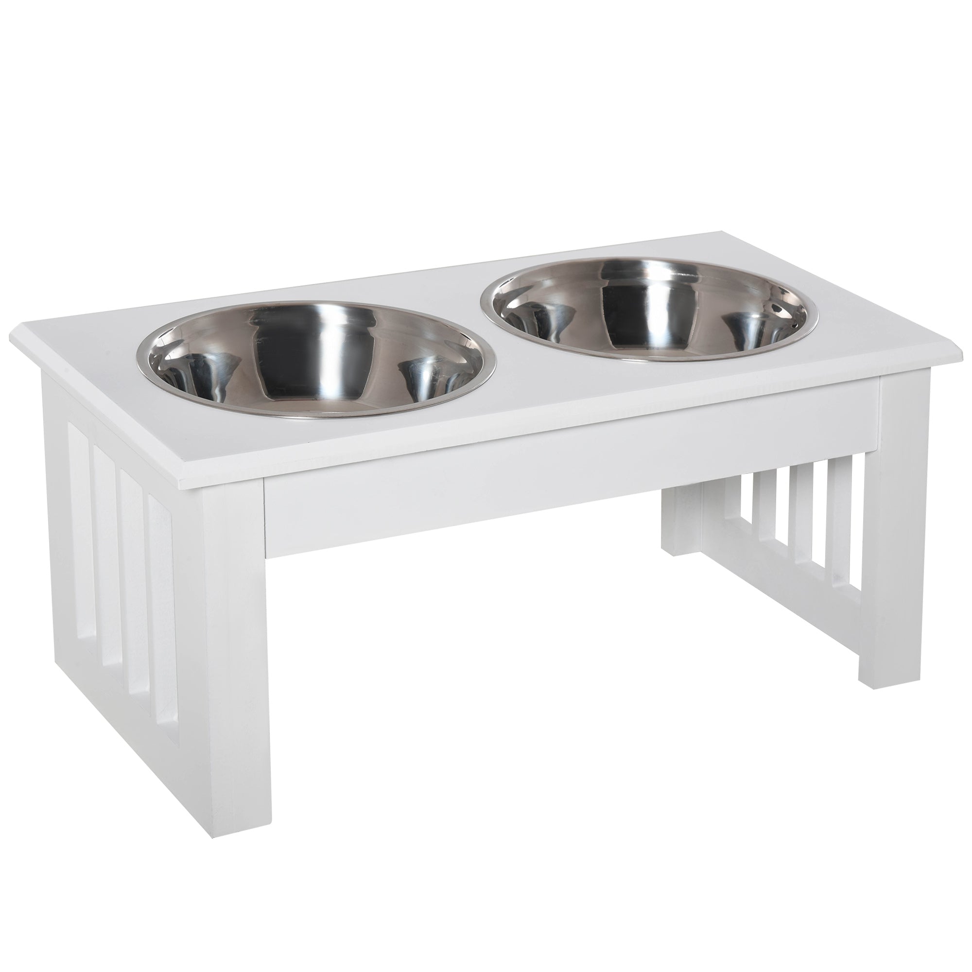 PawHut Raised Dog Feeding Bowls With Stand, Stainless Steel For Extra Small And Small Dog, 44L X 24W X 15H Cm - White
