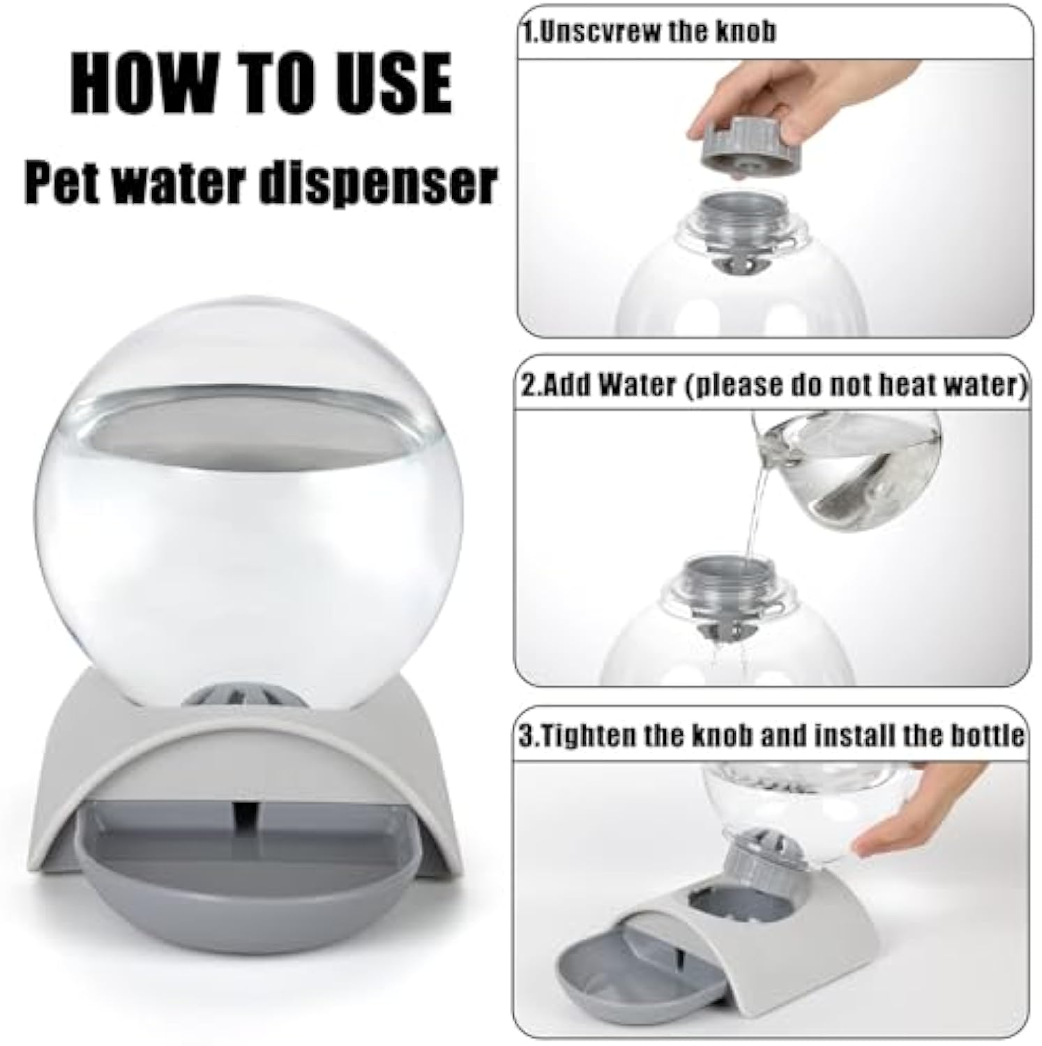 Pet Water Dispenser 2.8L Automatic Gravity Cat Water Dispenser For Cats  Dogs & Rabbit  Detachable Cat Dog Water Dish Feeder With Spherical Waterer Bubble